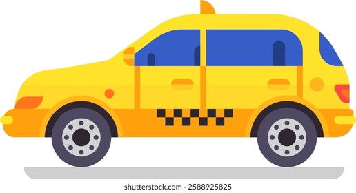 Yellow taxi cab waiting for passengers on a city street, public transport, urban transportation, taxi service, getting around town, convenient and affordable travel, vector illustration