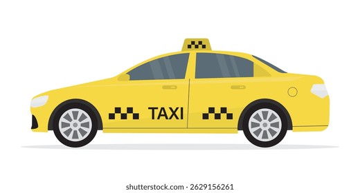 Yellow taxi car. Taxi auto side view. Yellow passenger transport isolated on white background. flat vector Illustration