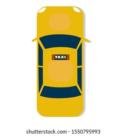 Yellow Taxi Car With Black Transparent Shadow In Vector. Top Down View. Harmonic Bright Colors.