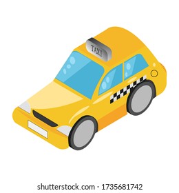 Yellow taxi car in cartoon style.Taxi Icon. Stock vector illustration isolated on white background.