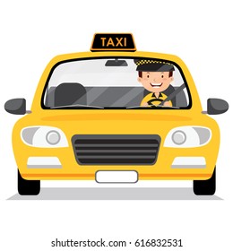 Yellow taxi car and taxi driver 
