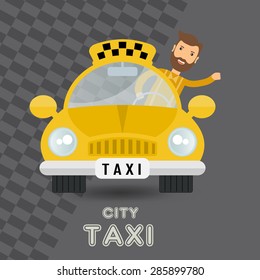 yellow taxi car and taxi driver - vector icon