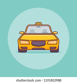 Yellow taxi car flat line icon. Vector illustration.