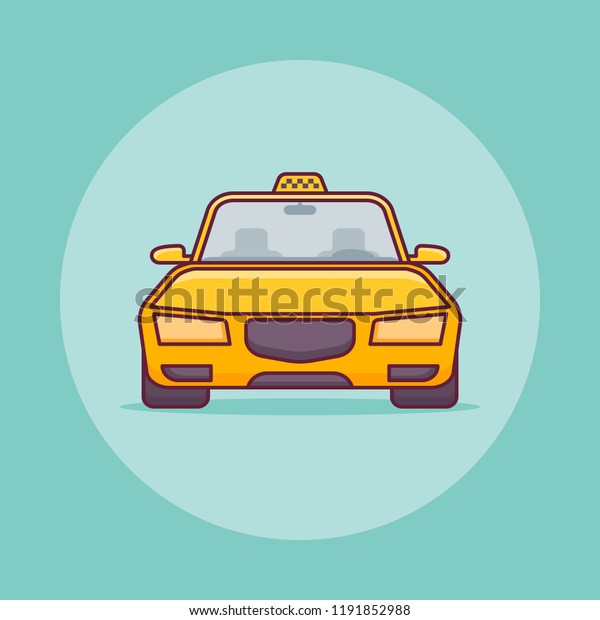 Yellow taxi\
car flat line icon. Vector\
illustration.