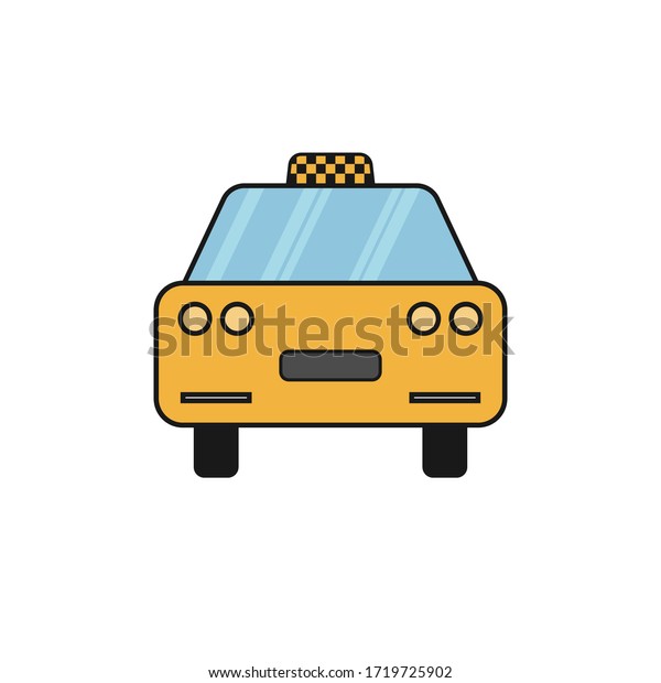 Yellow\
taxi car icon with a black stroke. Flat\
design.