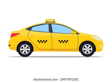 Yellow taxi car, taxi icon, call taxi concept, vector illustration in simple flat design isolated on white background