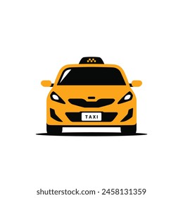 Gelbes Taxi-Auto-Symbol. Vorderansicht. Taxi-Service-Vektorillustration