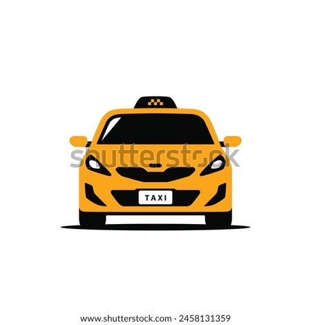 Yellow taxi car icon. Front view. Taxi service vector illustration