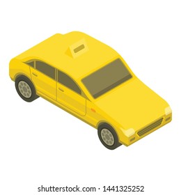 Yellow taxi car icon. Isometric of yellow taxi car vector icon for web design isolated on white background