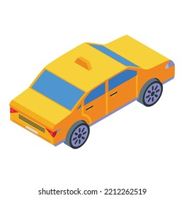 Yellow Taxi Car Icon Isometric Vector. Cab Side. City Sedan