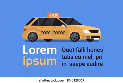 Yellow Taxi Car Icon Modern Cab Isolated On Blue Background