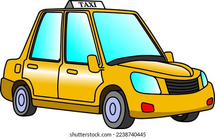 yellow taxi car line vector illustration isolated on white background