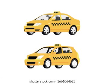 Yellow Taxi car. Taxi service automobile isolated on white background. Vector illustration 