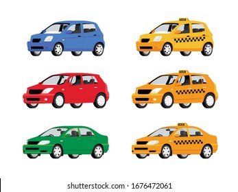 Yellow Taxi car. Taxi service automobile isolated on white background. Vector illustration