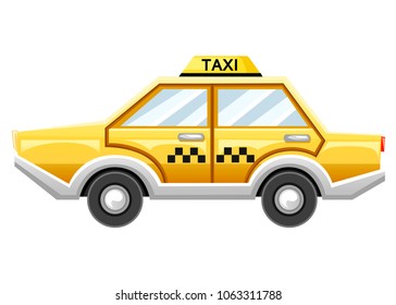 Yellow taxi car. Taxi service. Catroon style design. Vector illustration isolated on white background. Web site page and mobile app design.