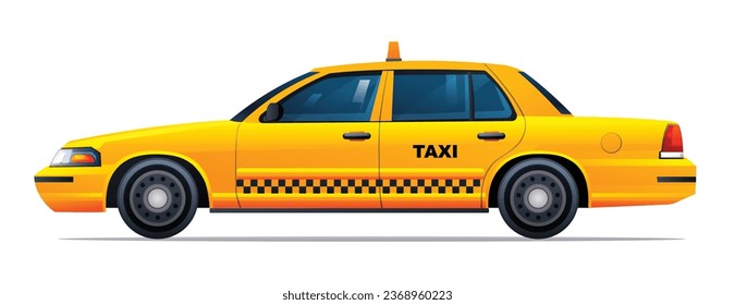 Yellow taxi car side view vector illustration isolated on white background