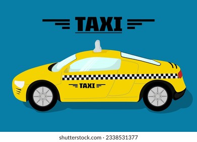 Yellow Taxi Car, sport car taxi vector illustration in flat color style