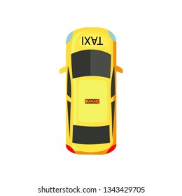 Yellow taxi car. Top view of ground vehicle for transporting passenger. Can be used for topics like service, navigation, public transport