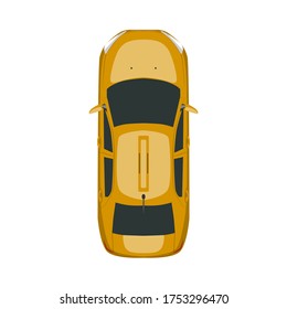 Yellow taxi car with a top view on a white background. Taxi illustration.