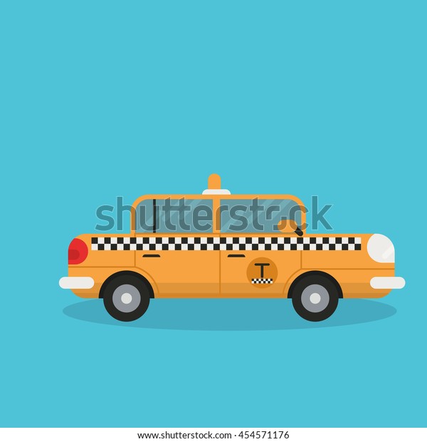 yellow\
taxi car - vector icon on light blue\
background