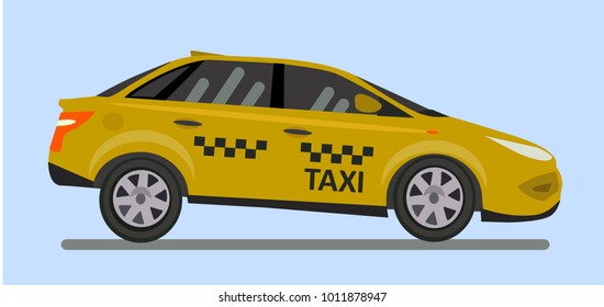 Yellow taxi car Vector illustration in flat style.