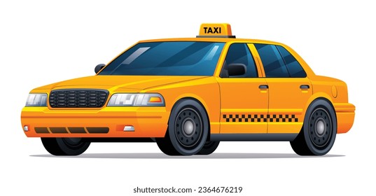 Ilustración del vector del vehículo de taxi amarillo aislado en fondo blanco