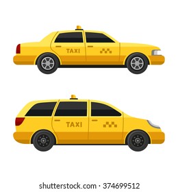 Yellow Taxi Cars Set on White Background. Vector