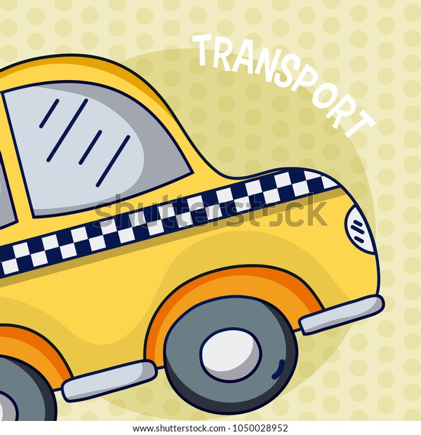 Yellow taxi\
cartoon card over colorful\
background