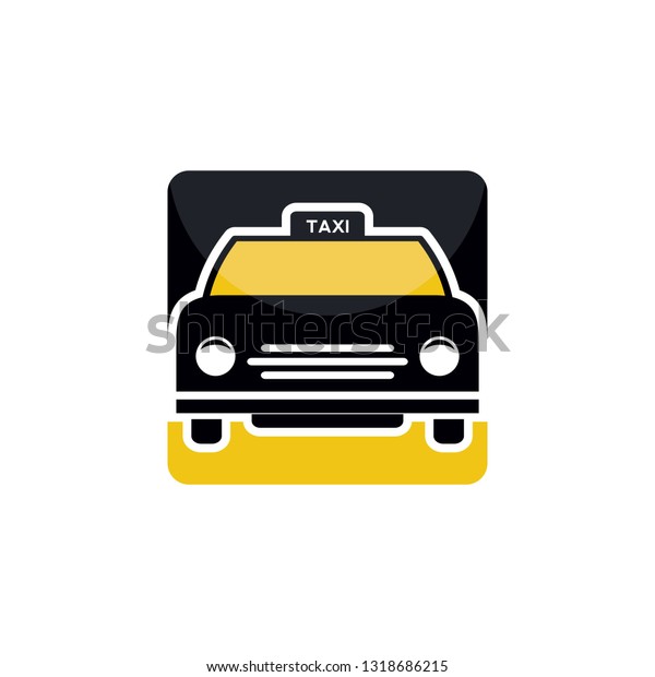Yellow taxi car.Transport taxis for\
passengers. Taxi station single icon square\
buttons