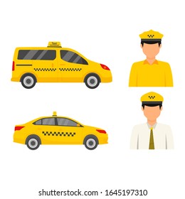 Yellow taxi and driver icon vector
