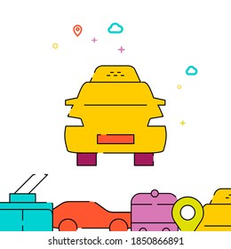 Icono de vector de línea llena de taxis amarillos, simple ilustración, transporte público urbano relacionado borde inferior.