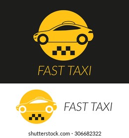 Yellow taxi icon of hatchback car in two colors