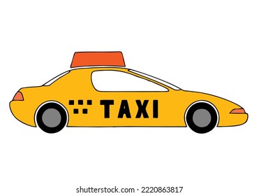 Taxi amarillo con la inscripción taxi en el auto al estilo doodle. Mano Cortada. Dibujo a mano libre. Esbozo.	