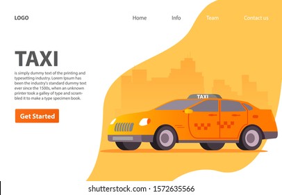 Yellow taxi service car cab sedan. Flat vector.Transportation and cargo delivery.Landing page template.Web page.Website template.