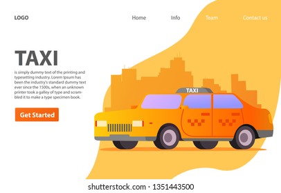 Yellow taxi service car sedan. Flat vector cab.Transportation and cargo delivery.Landing page template.Web page.Website template.