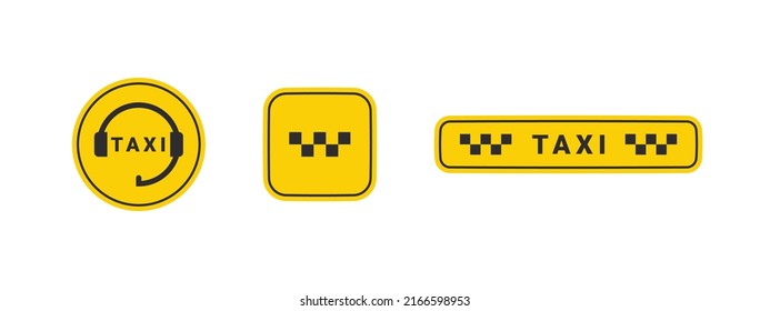 Iconos amarillos del servicio de taxi. Elementos de banner del servicio de taxis. Servicio de taxi las 24 horas. Iconos del vector