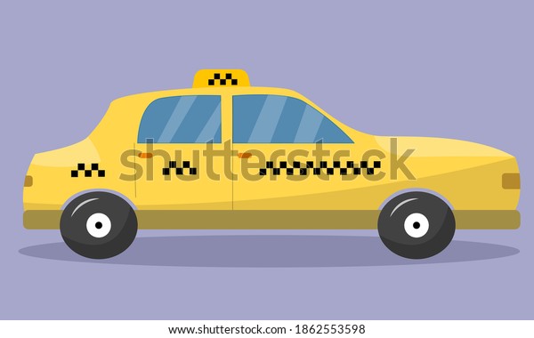Yellow taxi. Taxi\
service. Taxi isolated on background. Service, speed. Yellow car.\
Vector illustration