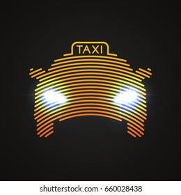 Yellow taxi silhouette by concentric circles with light effect vector illustration