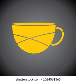 Yellow Tea or Coffee Cup icon on black background.