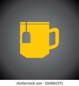 Yellow Tea Cup icon on black background.