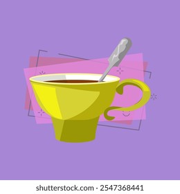 Ilustración de taza de té amarillo. Taza, bebida caliente, té. Concepto de bebida. La Ilustración vectorial se puede utilizar para temas como café, cocina, beber, cocina