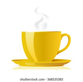 yellow tea cup on white. vector illustration