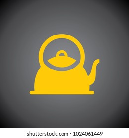 Yellow Tea Kettle icon on black background.