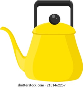 Yellow tea kettle, illustration, vector on a white background.