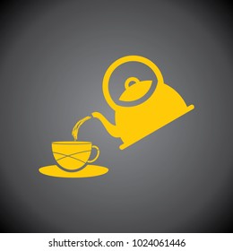 Yellow Tea Pot icon on black background.