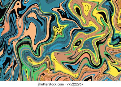 Yellow teal digital marbling. Abstract marbled backdrop. Liquid paint abstraction. Bright color palette mesh background. Colorful marbling texture for invitations and covers. Trendy surface design