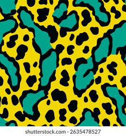 Yellow and teal leopard print pattern, leopard seamless pattern, Vector illustration background for print the paper.
