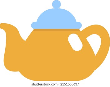 Yellow teapot with blue lid, illustration, vector on a white background.