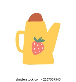 A yellow teapot isolated on a white background. Tea time. Hand drawn flat vector illustration for book, postcard, poster, t shirt.
