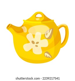 Yellow teapot and kettle cartoon illustration. Ceramic and glass tea kettle for boiling water, tableware for tea ceremony at home. Household, kitchen utensils concept